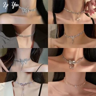 Vòng cổ Choker AY đính hạt ngọc trai mặt hình bướm trái tim thanh lịch dành cho nữ