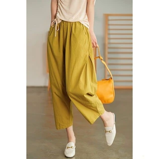 ICE cotton linen Harlan cropped pants exported to Italian brand women's clothing tail goods foreign trade big brand cut label large size casual cotton and linen