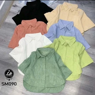 Áo sơ mi nữ nhung tăm tay lỡ fom rộng dày dặn phong cách đơn giản Lê Huy Fashion MS SM090