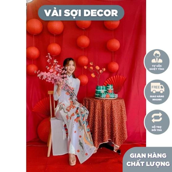 VẢI PHÔNG NỀN màu đỏ , vàng  trang trí noel, decor phông nền tết (5M X1,6M)