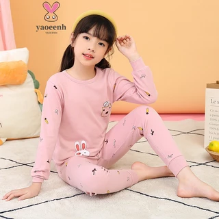 【YAOEENH】Bộ Đồ Ngủ Cotton Gồm Áo Và Quần Dài 100-160cm Thời Trang Mùa Thu Cho Bé Trai Và Gái