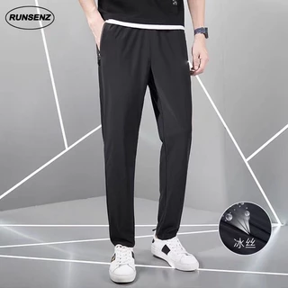 Quần Jogger Màu Đen Trơn Dáng Rộng Chất Liệu Lụa Lạnh Có Size Lớn M-8xl Dành Cho Nam Giới