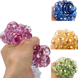 [TT]☼Squishy Fruit Grape Sequin Beads Stress Reliever Kids Adults Squeeze Vent Toy