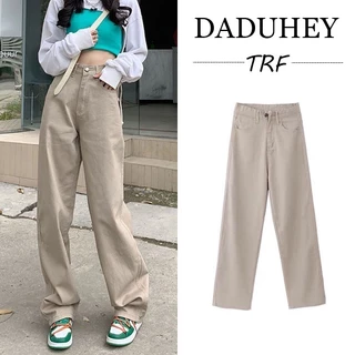 DaDuHey💕 2023 New Korean Version Ins Khaki Jeans High Waist Loose Casual Pants WOMEN'S Small Size Pants