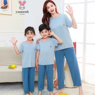 【YAOEENH】Bộ Đồ Ngủ Tay Ngắn Dáng Rộng 100-180cm In Họa Tiết Tre Thoáng Khí Thời Trang Xinh Xắn Cho Mẹ Và Bé