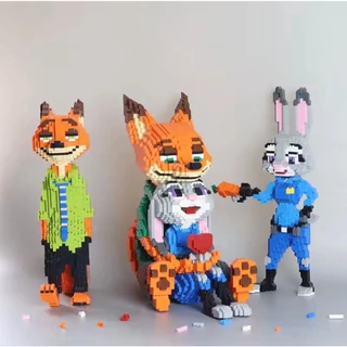 Đồ Chơi Lắp Ráp mô hình Chú Thỏ Cảnh Sát, Cáo Dễ Thương Nhân Vật Zootopia Và Thỏ Judy Nick, Cáo ôm Thỏ