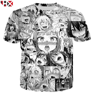 Áo Thun Nam Ngắn Tay In Biểu Tượng Cảm Xúc Ahegao Hentai 3D