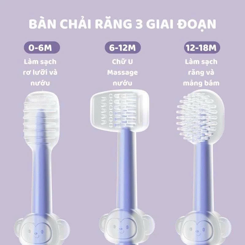 Bộ 3 Cây Rơ Lưỡi, Bàn Chải 3 Giai Đoạn vệ sinh răng miệng cho bé 0-2 tuổi Bebi123