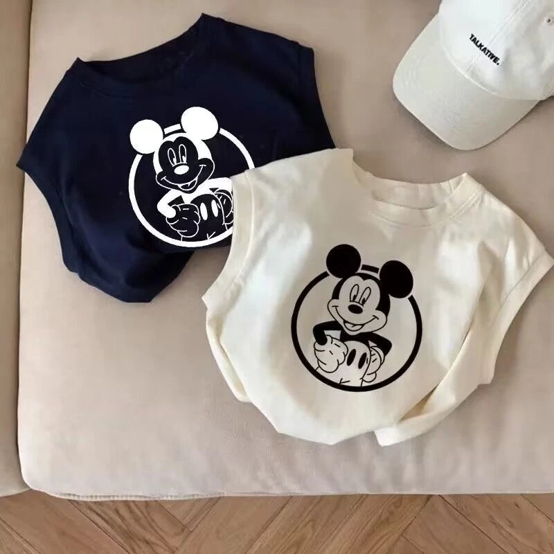 Áo Thun Cotton Không Tay In Hình Chuột Mickey Dễ Thương Thời Trang Mùa Hè 2023 Cho Bé