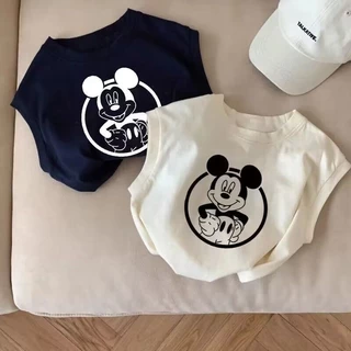 Áo Thun Cotton Không Tay In Hình Chuột Mickey Dễ Thương Thời Trang Mùa Hè 2023 Cho Bé