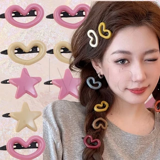 Sweet macaron color hair pins five-pointed star hairpin korean ins style children hollow love heart hair clip bb barrettes simple ponytail holder hair accessories girls