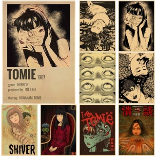 Kinh dị anime junji ito áp phích tomie retro kraft áp phích giấy tự làm phòng cổ điển quán cà phê trang trí nội thất in nghệ thuật tường kraft tranh giấy