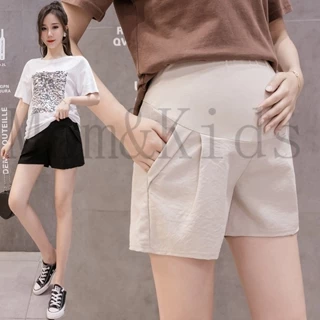 Mom&Kids Ready Stock Quần Short Cotton Lanh Mỏng Thoáng Khí Dáng Rộng Nâng Bụng Thời Trang Mùa Hè Cho Mẹ Bầu Và Trẻ Em