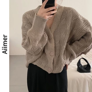 Plus Áo Khoác Cardigan Dệt Kim Cổ Chữ V Dáng Rộng Thời Trang Thu Đông Hàn Quốc Cho Nữ