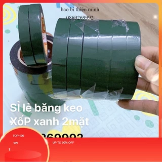 Băng keo xốp xanh 2mặt combo 5cuộn băng dính xốp xanh đen khổ 2cm cuộn to siêu dai siêu dính