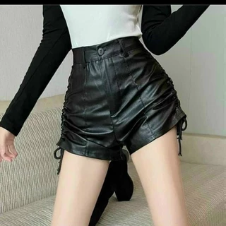 Quần short kiểu da trơn lưng cao có đai phối nút chất da trơn khồng túi phối dây rút 2 bên xinh hot alohastore1