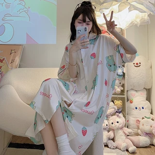 Váy Ngủ	Pyjama Đầm Ngủ Dáng Rộng Họa Tiết Hoạt Hình Thời Trang Mùa Hè Cho Nữ 100kg luyoo32