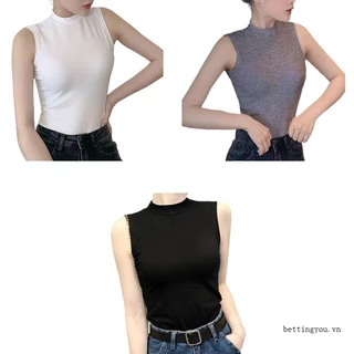 Áo Tank Top Sát Nách Cổ Lọ Màu Trơn Ôm Dáng Thời Trang Cho Nữ