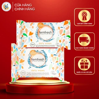 Khăn ướt vệ sinh vùng kín cao cấp hằng ngày Femfresh Intimate Skincare Daily Wipes 10 tờ/25 tờ - CAM