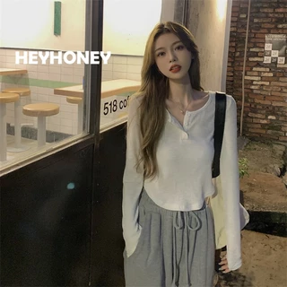 HEYHONEY áo croptop người_yêu áo thun nữ 2023 người mỹ nổ sửa chữa cơ thể A99J02K