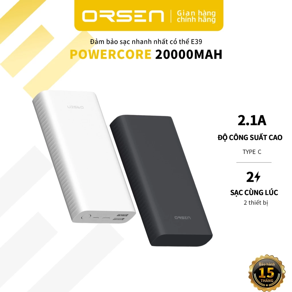 Sạc Dự Phòng Orsen E39 20000mAh Chính Hãng 100% Sạc Nhanh Cổng USB | Pin Elop Chính Hãng 100% 100%