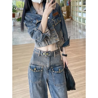 Bộ Áo Khoác Denim + Quần Short Ống Rộng Thời Trang Xuân Thu Châu Âu 2023 Dành Cho Nữ