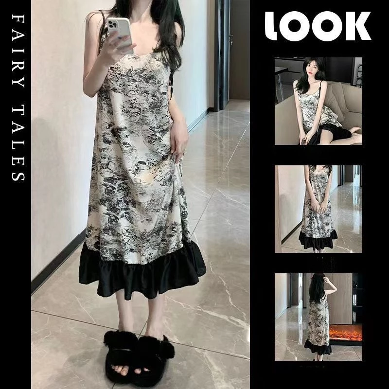 [Jenny Hàng Có Sẵn] Đầm Ngủ Hai Dây Mỏng Tay Ngắn Thiết Kế Đơn Giản Dễ Thương Phong Cách Mới