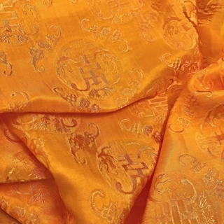 Vải Lụa Tơ Tằm thọ dơi màu vàng cam, mềm#mượt#mịn, dệt thủ công, khổ vải 90cm