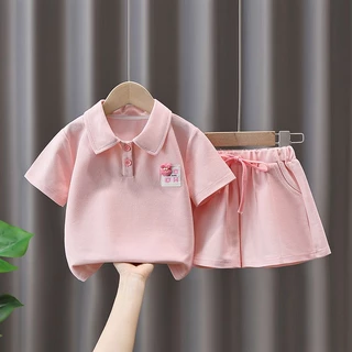 Set Áo Thun polo Tay Ngắn Và Quần Short Thời Trang Mùa Hè 2023 Phong Cách Hàn Quốc Mới Cho Bé Gái