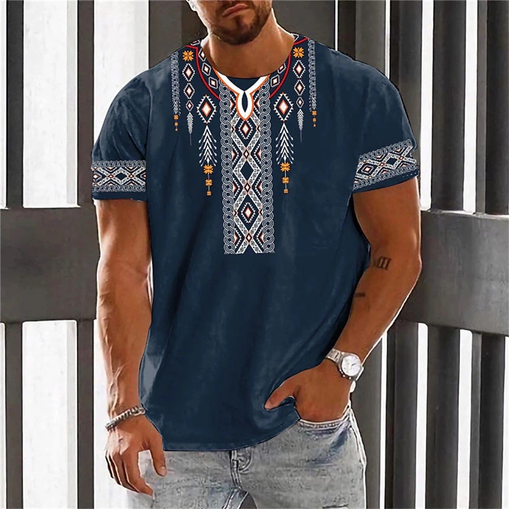 Vintage Phong Cách Dân Tộc Nam Áo Dashiki Truyền Thống Mặc Quần Áo Tay Ngắn Cổ Retro Dạo Phố Quần Áo Dành Cho Nam 2023