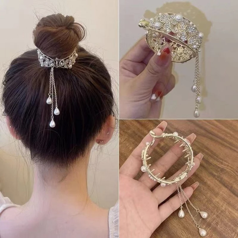 Hàn quốc rhinestone tua ngọc trai kẹp tóc / khí chất vàng cột tóc đuôi ngựa / phụ nữ mũ đội đầu kẹp tóc phổ biến