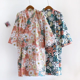 Áo Choàng Ngủ Kimono Bằng Cotton Nguyên Chất Mỏng Cột Dây Kiểu Nhật Bản Thời Trang Xuân Thu Cho Nữ