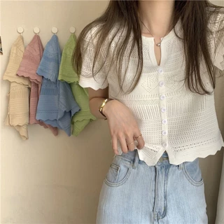 Áo cardigan Dệt Kim Mỏng Tay Ngắn Thời Trang Mùa Hè 2023 Mới Cho Nữ