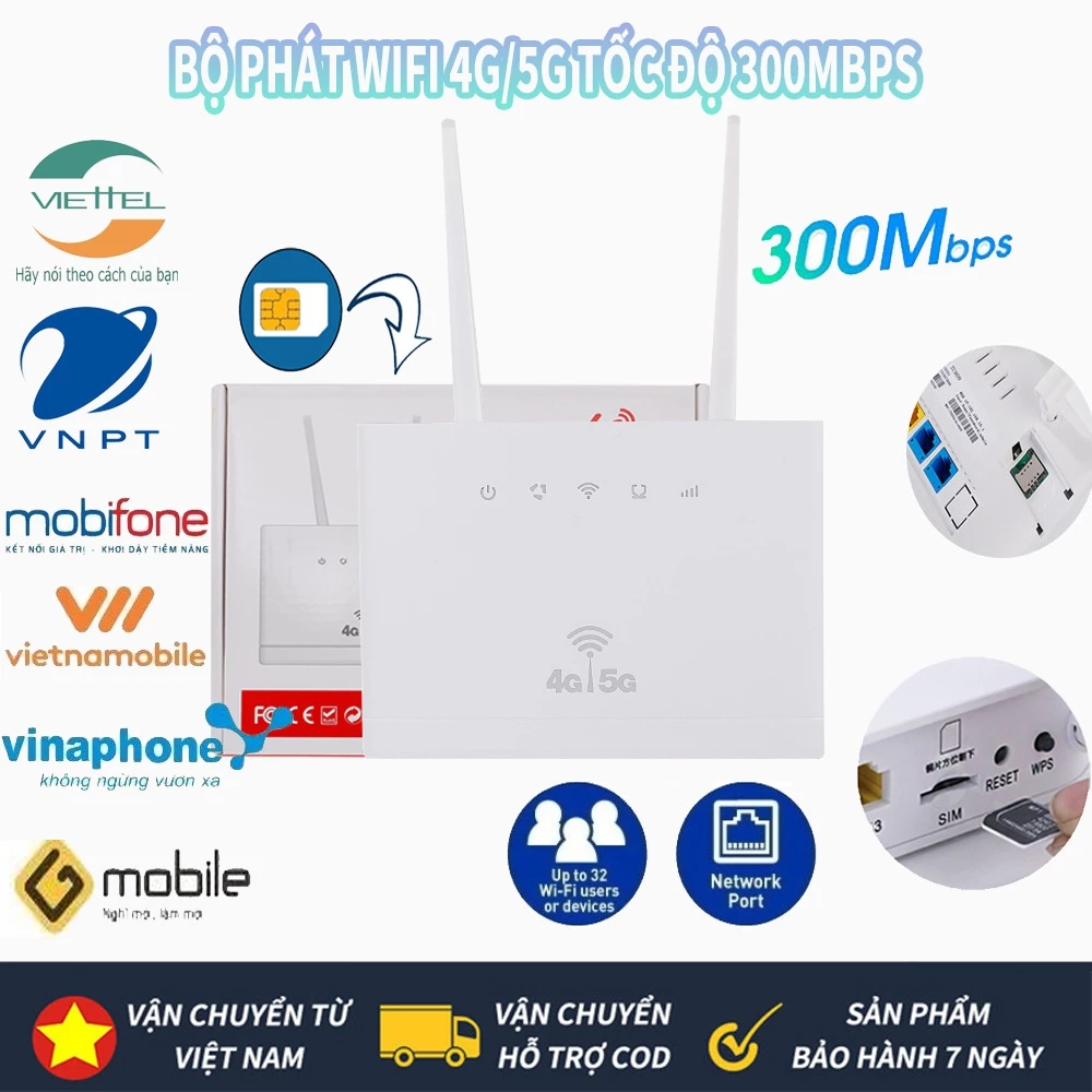 Bộ Phát WIFI 4G/5G Phiên Bản Mới LTE CP108 300MBPS, 3 Cổng Lan，Bộ phát Wifi không dây