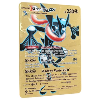 Shiny Greninja GX Golden Pokemon Cards in English Iron Metal Pokmo Letters Kids Gift Game Collection Cards Rainbow ZMWW
