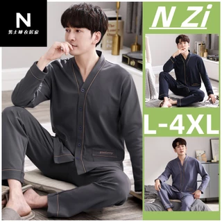 Plus size pyjamas men cotton dài tay bộ đồ ngủ trơn phong cách đơn giản đồ ngủ người đàn ông lỏng lẻo loungewear l-4xl