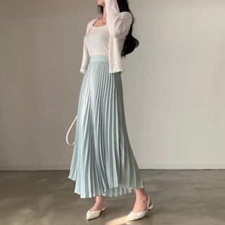 Chân váy BH chữ A lưng cao xếp ly màu sắc thời trang phong cách Hàn Quốc cho nữ