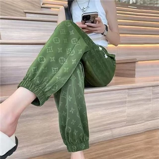 LV_Quần Legging Thể Thao Bằng Lụa Lạnh Mỏng Lưng Cao Dáng Rộng Kích Thước M-4XL Thời Trang Mùa Hè Cho Nữ