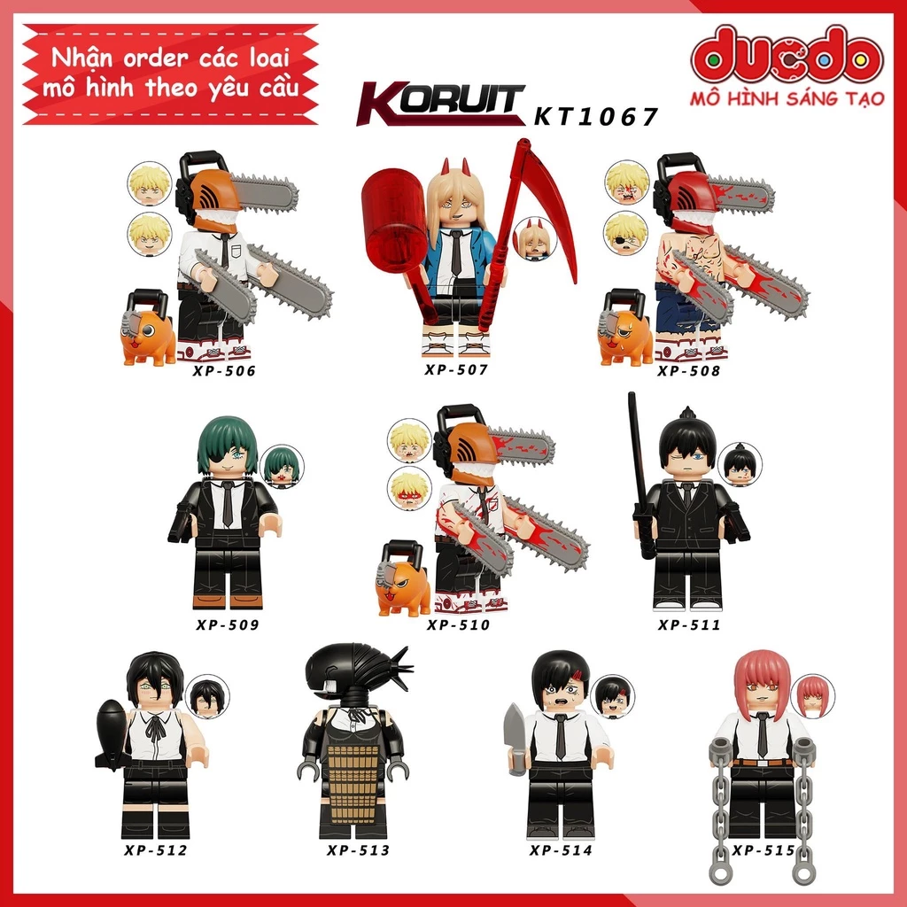 Minifigures nhân vật Quỷ Máy Cưa Chainsaw Man Denji Pochita - Đồ chơi Lắp ghép Xếp hình Mini Mô hình Koruit KT1067