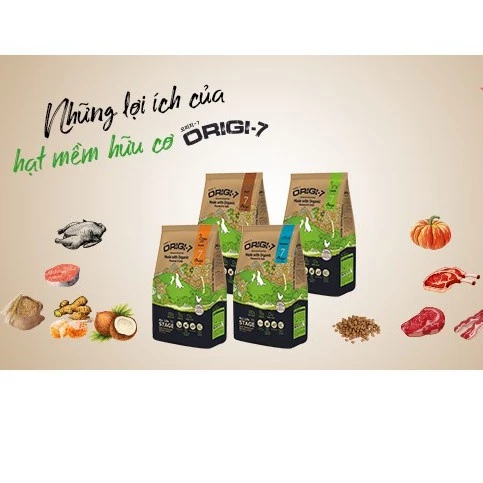 (Mua 1 tang 1) 400g hat origi-7 thức ăn hạt mềm organic cho chó 4 vị( lamb, duck, salmon, beef)