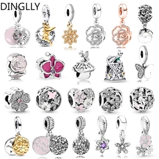 Dinglly màu bạc mới hạt hoa hồng và bướm charm phù hợp với phụ kiện trang sức vòng tay diy