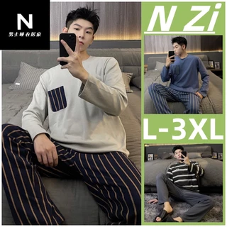 Bộ đồ ngủ cotton nam loungewear dài tay bộ đồ ngủ man phiên bản hàn quốc dải dọc plus size đồ ngủ l-3xl