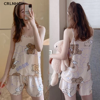 CRLNHC Bộ Đồ Ngủ 2 Mảnh Áo Hai Dây Phối Quần Short Dáng Rộng In Họa Tiết Hoạt Hình Thời Trang Mùa Hè Cho Bạn Gái vn