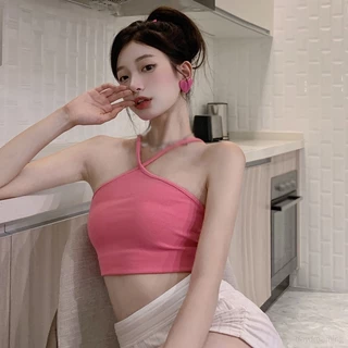 Áo Croptop Nữ Slim Fitting Suspender Cổ Treo Màu Rắn Camisole