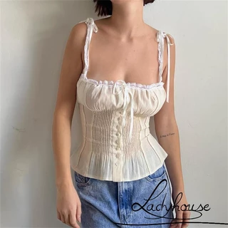 Áo Croptop Hai Dây Không Tay Phối Ren Gợi Cảm Cho Nữ