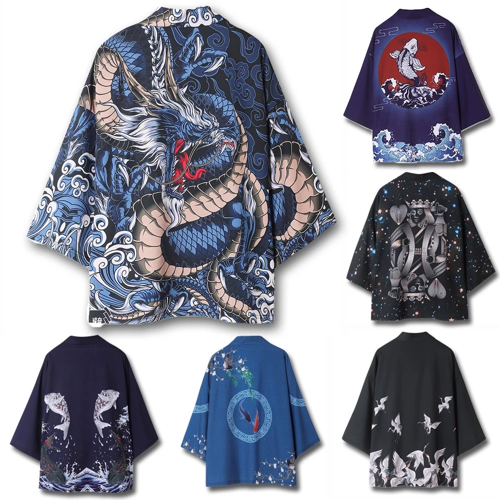 Áo Khoác Kimono In Hình Cá Chép / Rồng / Cá Chép Phong Cách Nhật Bản Cho Nam Nữ Size 5XL 6XL