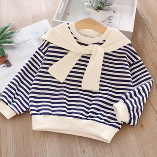 Áo Thun Sweater Dáng Rộng Họa Tiết Kẻ Sọc Thời Trang Xuân Thu Hàn Quốc 2023 Mới Cho Bé Gái