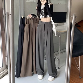 Quần ống rộng nữ , quần ống suông nữ lưng cao túi trước vải Ruby dày dặn dáng culottes 100cm