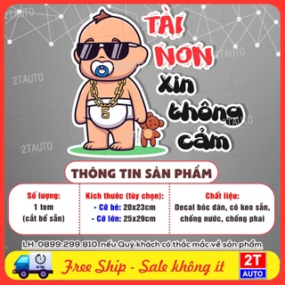 Logo tem decal dán xe TÀI NON XIN THÔNG CẢM ngộ nghĩnh dễ thương cute dán ô tô xe hơi, có keo, chống nước, TEM LÁI MỚI