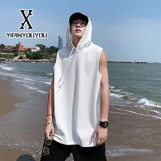 YIPINYOUYOU Áo hoodie không tay màu trơn đơn giản thời trang cho nam